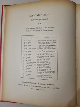Libro L’ultimo dei Mohicani  del 1957