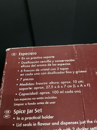 Especiero 6 botes metal y cristal