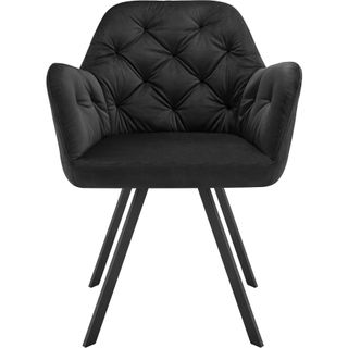 Silla de comedor 360º con reposabrazos y de terciopelo, negro