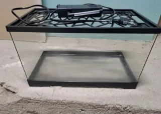 Acuario con tapa, filtro y rampa