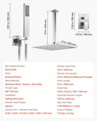 Sistema Doccia a Pioggia per Bagno Soffione 305 mm