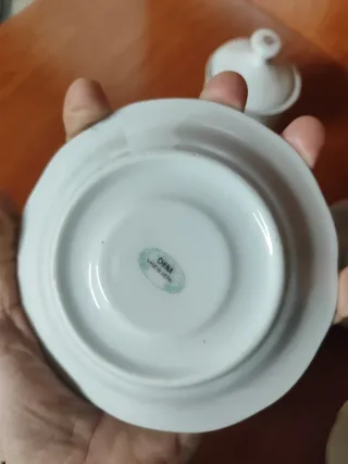 Juego de café porcelana blanco y plata