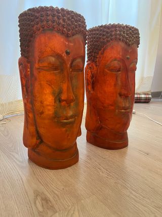 Coppia Lampade Etniche Vintage Testa Buddha