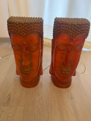Coppia Lampade Etniche Vintage Testa Buddha