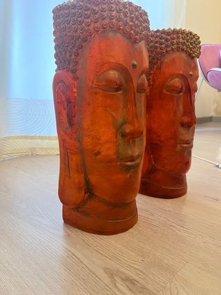 Coppia Lampade Etniche Vintage Testa Buddha