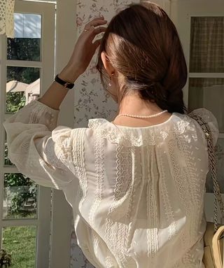 Camisa gasa bordada manga larga