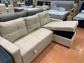 Sofá Cama 215cm con Arcón Gris/Beige