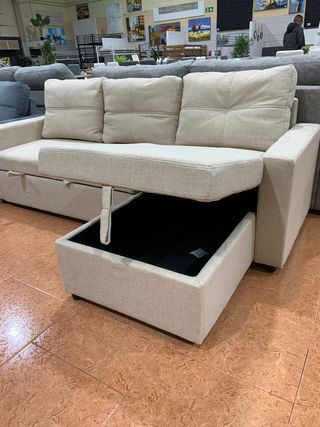 Sofá Cama 215cm con Arcón Gris/Beige