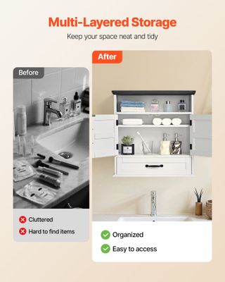 Mobiletto da Bagno Pensile con 2 Ante e Ripiani