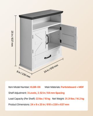 Mobiletto da Bagno Pensile con 2 Ante e Ripiani