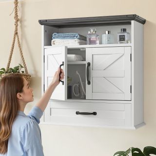 Mobiletto da Bagno Pensile con 2 Ante e Ripiani