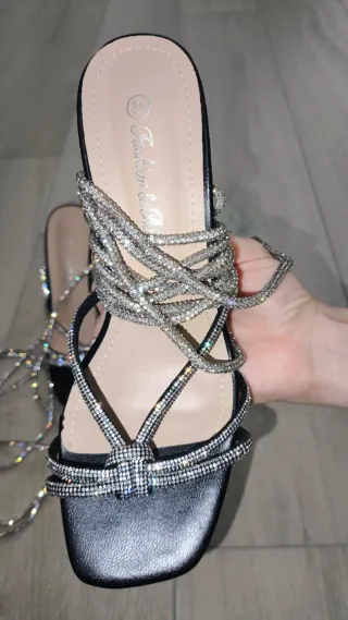 Sandalo tacco strass nero taglia 36
