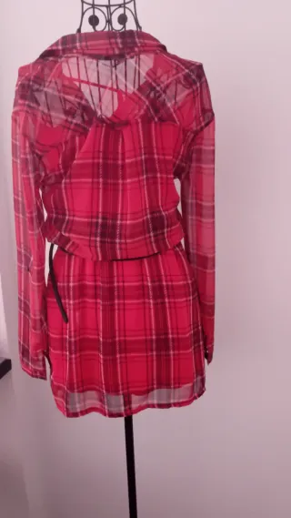 Vestido Camisero Cuadros Rojo