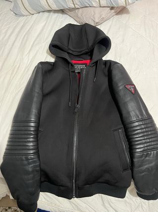 Chaqueta Guess Negra Cuero y Tela