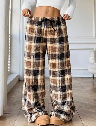 Pantalones polar cuadros talla única