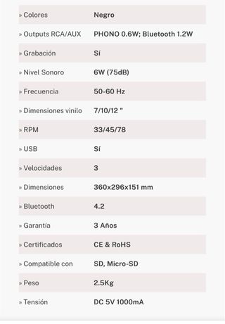 Tocadiscos Retro Bluetooth Negro - CREATE