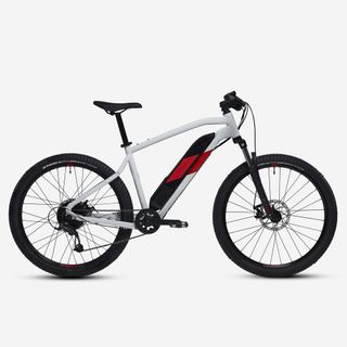 Bicicleta eléctrica MTB Rockrider E-ST 100 Blanco Rojo