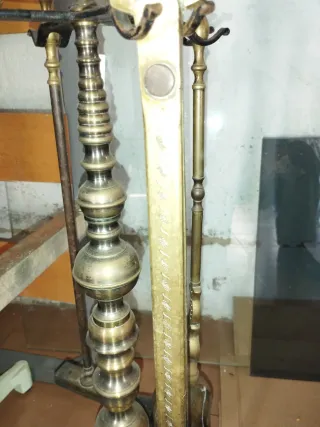 Juego Herramientas Chimenea Metal Dorado Negro