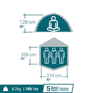 Tienda de campaña 3 personas Quechua 2 Seconds Easy F&B