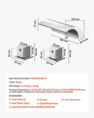 Rubinetto per Vasca da Bagno a Cascata con 3 Fori