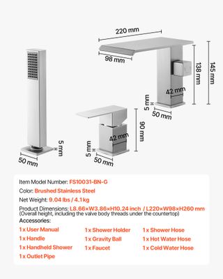 Rubinetto per Vasca da Bagno con 3 Fori Rubinetto