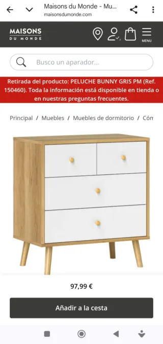 Cómoda de dormitorio blanca con patas