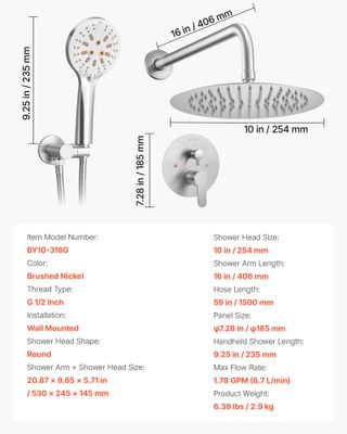 Sistema Doccia a Pioggia per Bagno Soffione Tondo