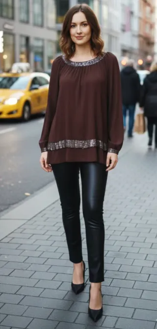 Blusa larga marrón MADE IN ITALY