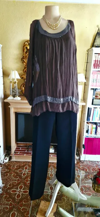 Blusa larga marrón MADE IN ITALY