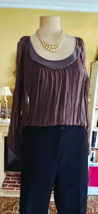 Blusa larga marrón MADE IN ITALY