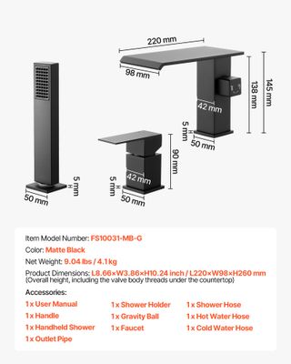 Rubinetto per Vasca da Bagno con 3 Fori Rubinetto