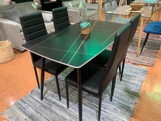 Mesa Cristal 120cm + 4 Sillas Negras