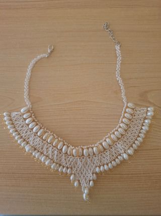 Collar largo abalorios morados y plateados