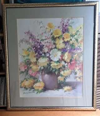 Pintura de flores enmarcada