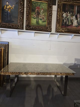 Mesa comedor cristal y metal ratán