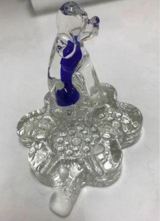 Cenicero Vintage Perro Cristal Azul