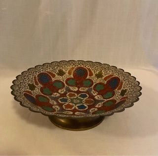 Coppa ottone smaltato vintage decorata