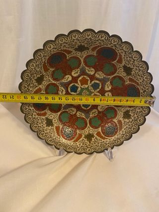 Coppa ottone smaltato vintage decorata