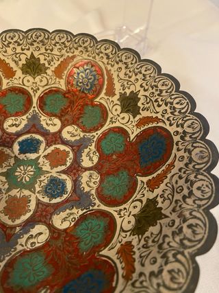 Coppa ottone smaltato vintage decorata