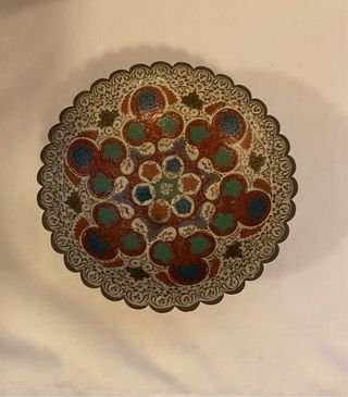 Coppa ottone smaltato vintage decorata