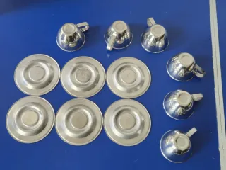 Set 6 Tazzine con Piattini Vintage in Acciaio Inox