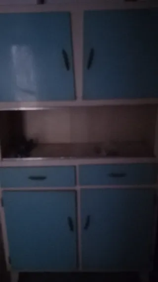 Armario Cocina Metal Vintage Azul Blanco