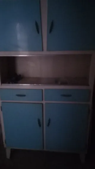 Armario Cocina Metal Vintage Azul Blanco