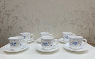 Juego 6 te arcopal retro vintage azul flores