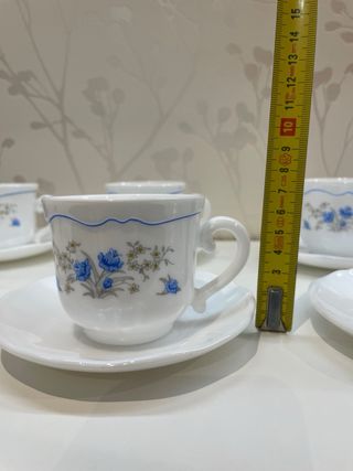 Juego 6 te arcopal retro vintage azul flores