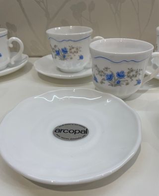 Juego 6 te arcopal retro vintage azul flores