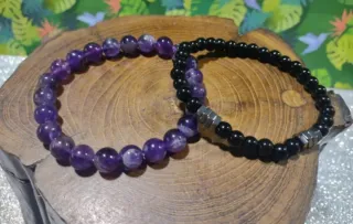 Conjunto 2 pulseras piedra Amatista y Onix