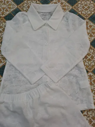 Completo elegante bambina 7 anni bianco ricamato 4