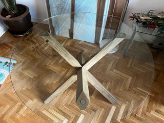 Mesa comedor redonda cristal y madera Banak