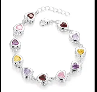 Nuevo Pulsera Gemas Corazones Multicolor Plata 925